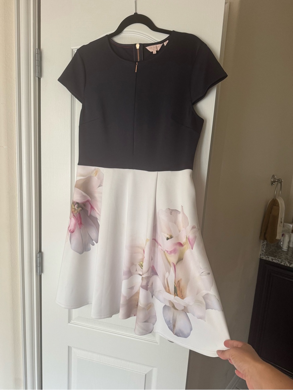 Size 5 Ted Baker Navy Dress with Gold Zip Detail